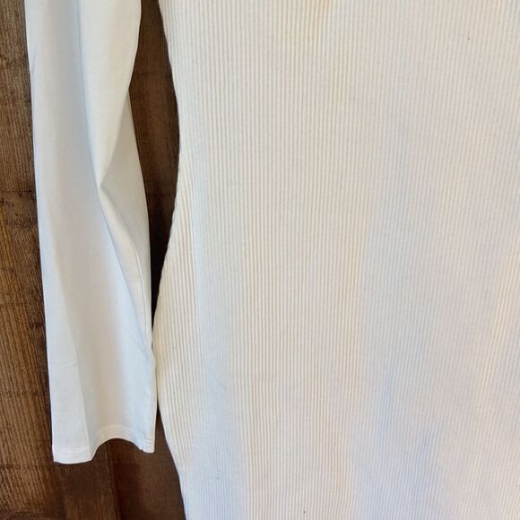 Dressmecb White Ribbed Knit Long Sleeve High Neck Bodycon Bust Panel Dress - Picture 2 of 6